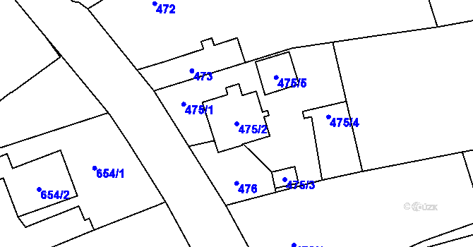 Parcela st. 475/2 v KÚ Velké Hoštice, Katastrální mapa