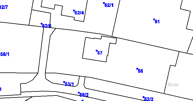 Parcela st. 57 v KÚ Velké Hoštice, Katastrální mapa