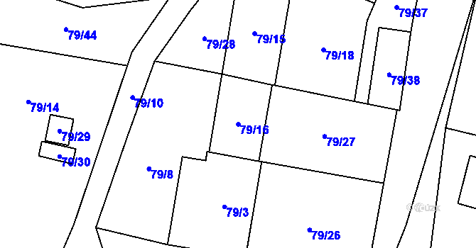Parcela st. 79/16 v KÚ Velké Hoštice, Katastrální mapa