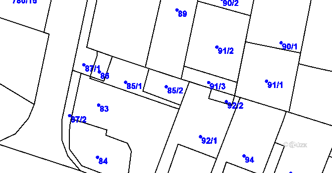 Parcela st. 85/2 v KÚ Velké Hoštice, Katastrální mapa