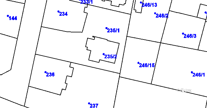Parcela st. 235/2 v KÚ Velké Hoštice, Katastrální mapa