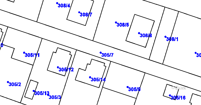 Parcela st. 305/7 v KÚ Velké Hoštice, Katastrální mapa