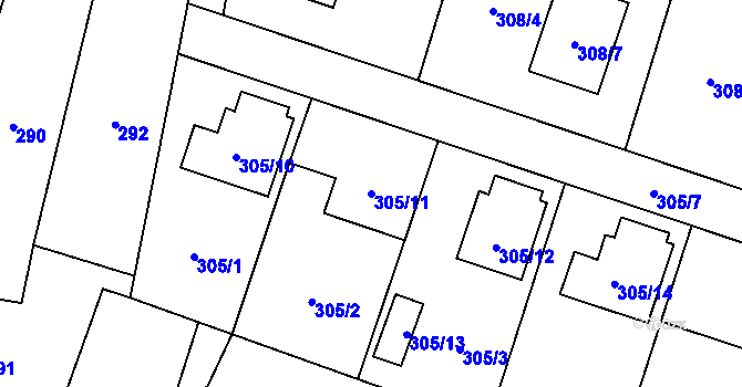 Parcela st. 305/11 v KÚ Velké Hoštice, Katastrální mapa