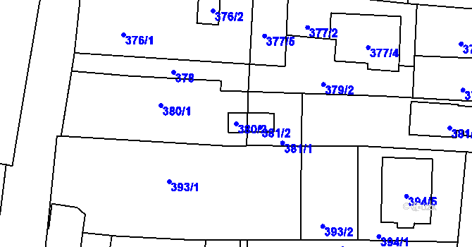 Parcela st. 380/2 v KÚ Velké Hoštice, Katastrální mapa