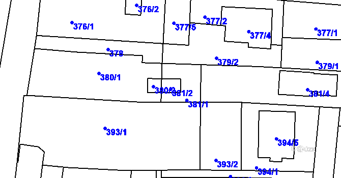Parcela st. 381/2 v KÚ Velké Hoštice, Katastrální mapa