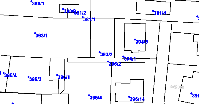 Parcela st. 393/2 v KÚ Velké Hoštice, Katastrální mapa