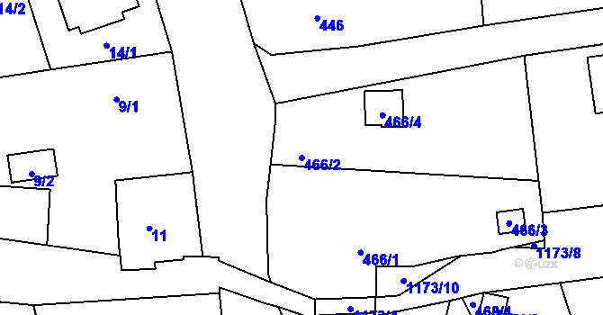 Parcela st. 466/2 v KÚ Velké Hoštice, Katastrální mapa