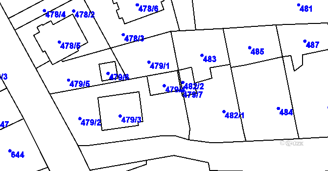 Parcela st. 479/4 v KÚ Velké Hoštice, Katastrální mapa