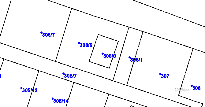Parcela st. 308/8 v KÚ Velké Hoštice, Katastrální mapa