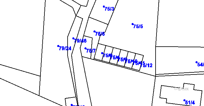 Parcela st. 75/8 v KÚ Velké Hoštice, Katastrální mapa