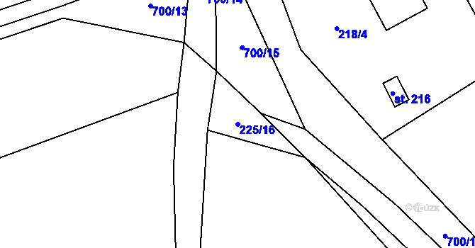 Parcela st. 225/16 v KÚ Velké Hydčice, Katastrální mapa