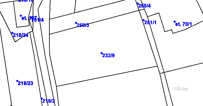 Parcela st. 232/9 v KÚ Velké Hydčice, Katastrální mapa