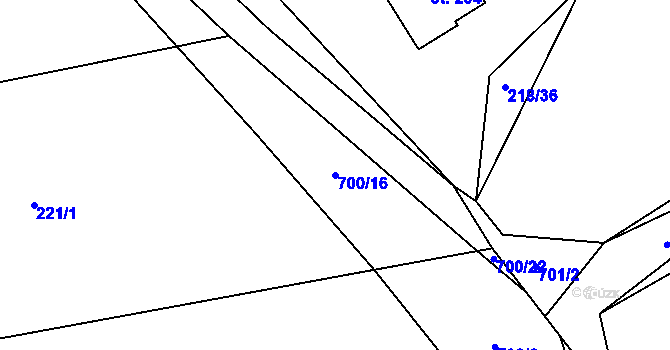 Parcela st. 700/16 v KÚ Velké Hydčice, Katastrální mapa