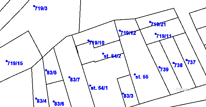 Parcela st. 54/2 v KÚ Velké Hydčice, Katastrální mapa