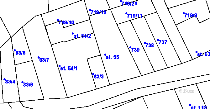 Parcela st. 55 v KÚ Velké Hydčice, Katastrální mapa