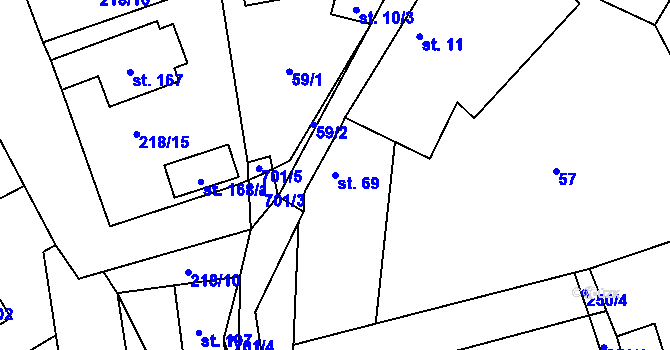 Parcela st. 69 v KÚ Velké Hydčice, Katastrální mapa
