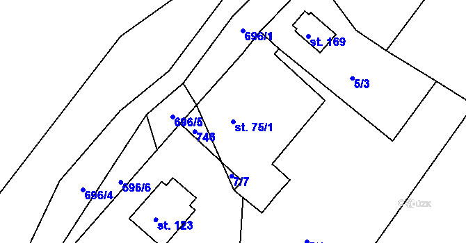 Parcela st. 75/1 v KÚ Velké Hydčice, Katastrální mapa