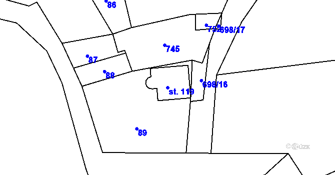 Parcela st. 119 v KÚ Velké Hydčice, Katastrální mapa