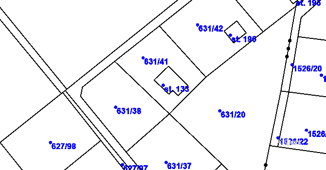 Parcela st. 133 v KÚ Velké Hydčice, Katastrální mapa