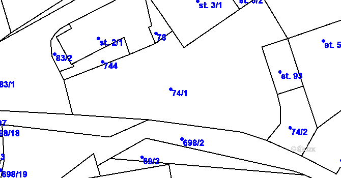 Parcela st. 74/1 v KÚ Velké Hydčice, Katastrální mapa