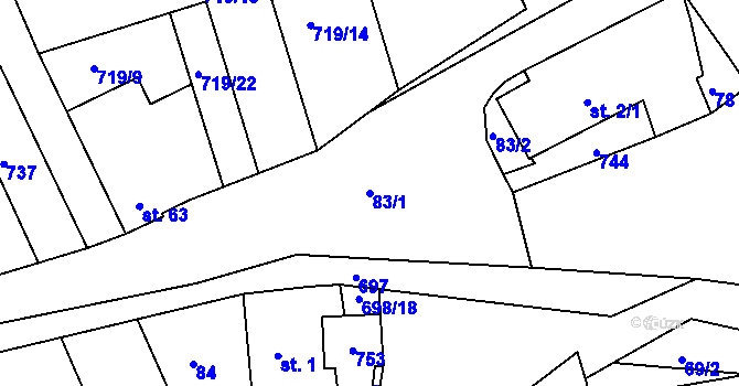Parcela st. 83/1 v KÚ Velké Hydčice, Katastrální mapa