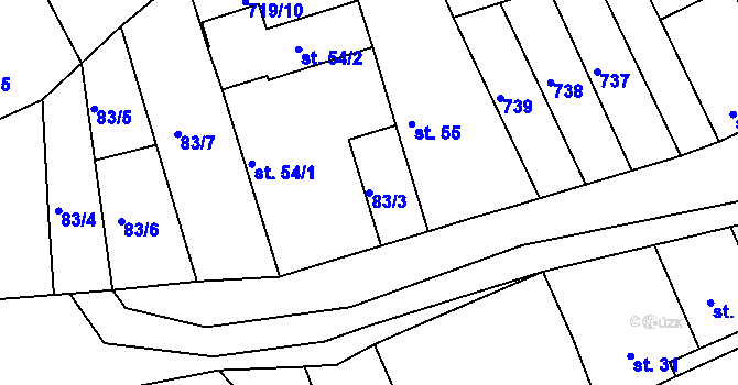 Parcela st. 83/3 v KÚ Velké Hydčice, Katastrální mapa