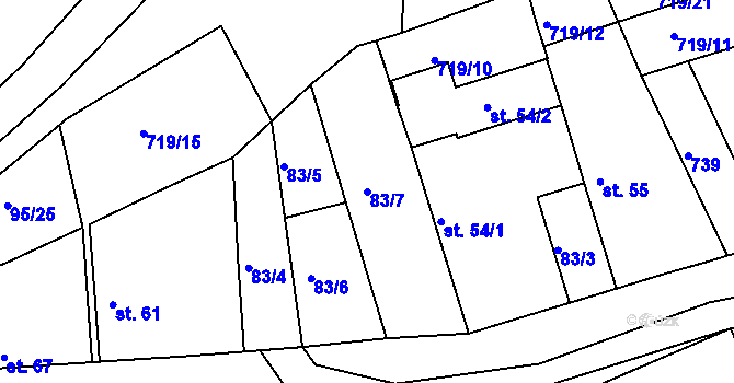 Parcela st. 83/7 v KÚ Velké Hydčice, Katastrální mapa