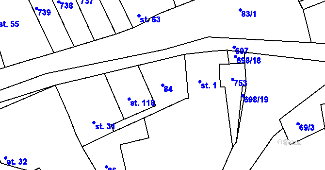 Parcela st. 84 v KÚ Velké Hydčice, Katastrální mapa