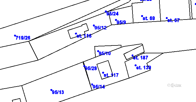 Parcela st. 95/10 v KÚ Velké Hydčice, Katastrální mapa