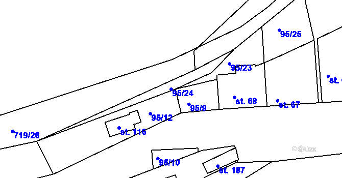 Parcela st. 95/24 v KÚ Velké Hydčice, Katastrální mapa