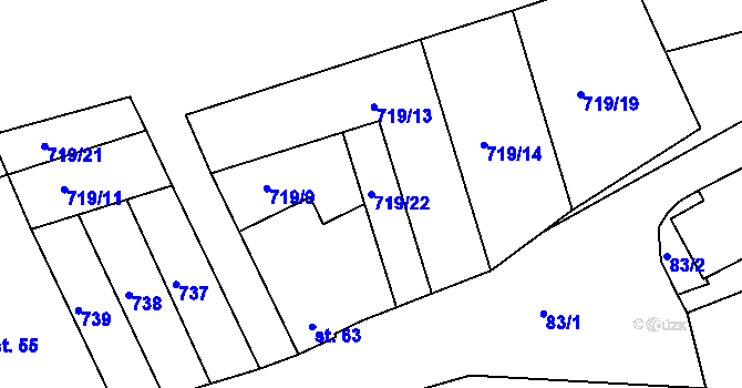 Parcela st. 719/22 v KÚ Velké Hydčice, Katastrální mapa