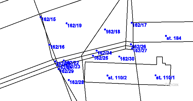 Parcela st. 162/24 v KÚ Velké Hydčice, Katastrální mapa