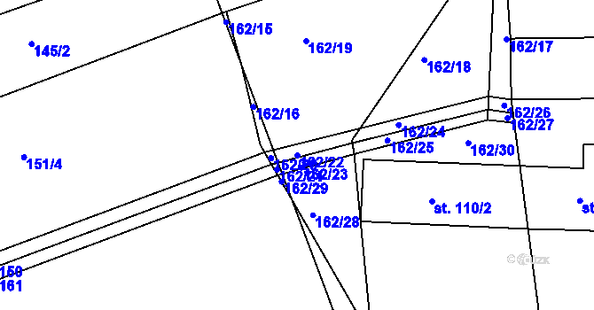 Parcela st. 162/22 v KÚ Velké Hydčice, Katastrální mapa