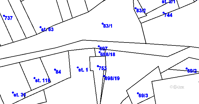 Parcela st. 698/18 v KÚ Velké Hydčice, Katastrální mapa