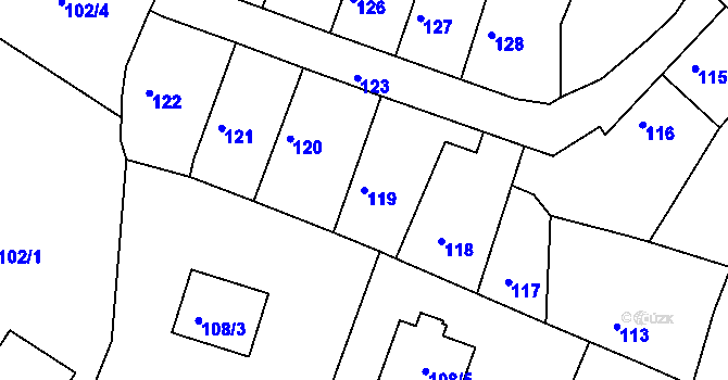 Parcela st. 119 v KÚ Velké Chvalovice, Katastrální mapa