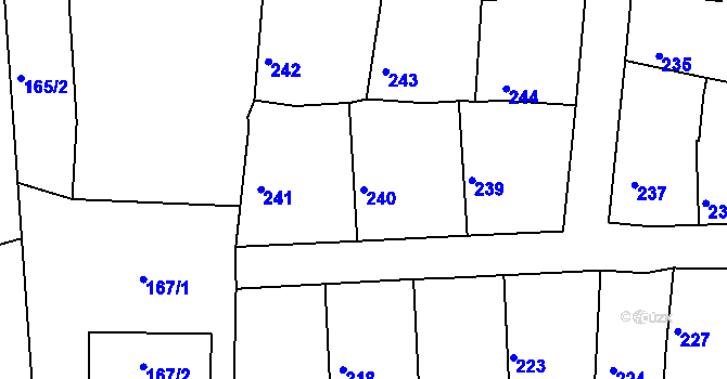 Parcela st. 240 v KÚ Velké Chvalovice, Katastrální mapa