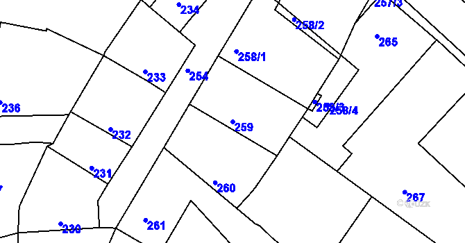 Parcela st. 259 v KÚ Velké Chvalovice, Katastrální mapa