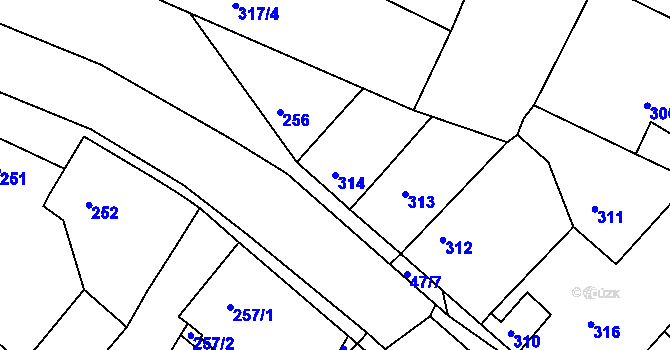 Parcela st. 314 v KÚ Velké Chvalovice, Katastrální mapa