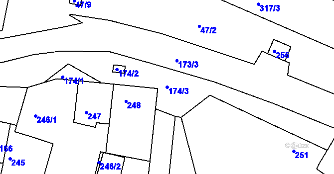 Parcela st. 174/3 v KÚ Velké Chvalovice, Katastrální mapa