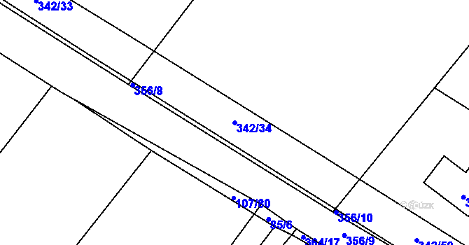 Parcela st. 342/34 v KÚ Velké Chvalovice, Katastrální mapa