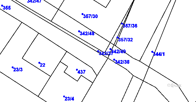 Parcela st. 342/37 v KÚ Velké Chvalovice, Katastrální mapa