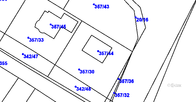 Parcela st. 357/44 v KÚ Velké Chvalovice, Katastrální mapa