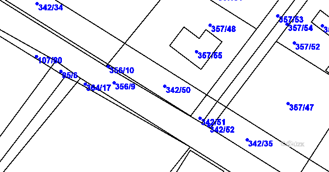 Parcela st. 342/50 v KÚ Velké Chvalovice, Katastrální mapa