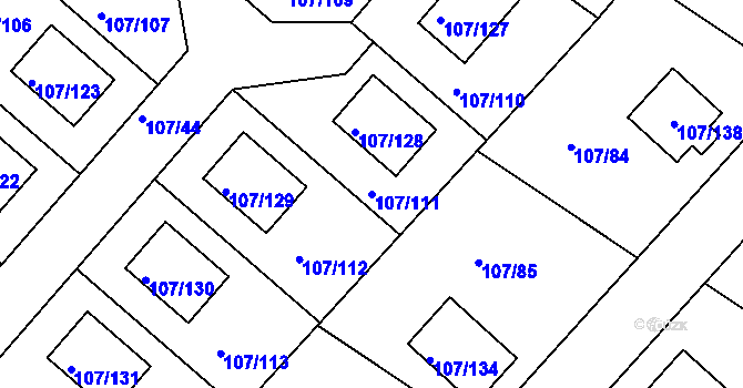 Parcela st. 107/111 v KÚ Velké Chvalovice, Katastrální mapa