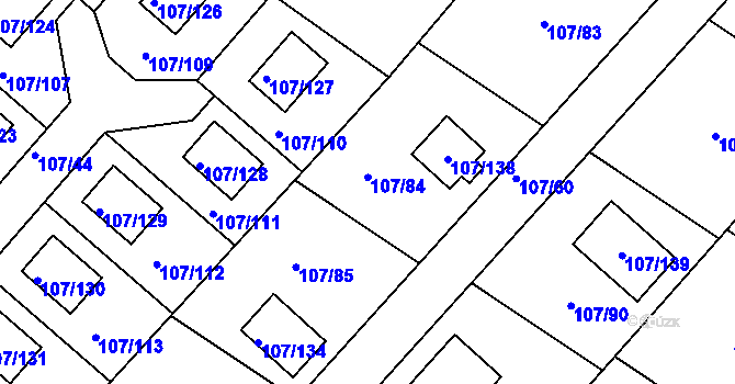Parcela st. 107/115 v KÚ Velké Chvalovice, Katastrální mapa