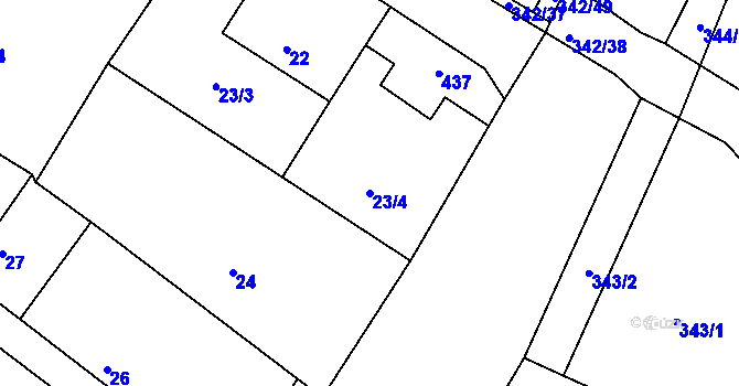 Parcela st. 23/4 v KÚ Velké Chvalovice, Katastrální mapa