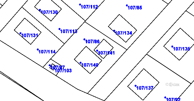 Parcela st. 107/141 v KÚ Velké Chvalovice, Katastrální mapa