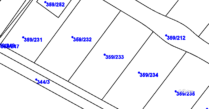 Parcela st. 359/233 v KÚ Velké Chvalovice, Katastrální mapa