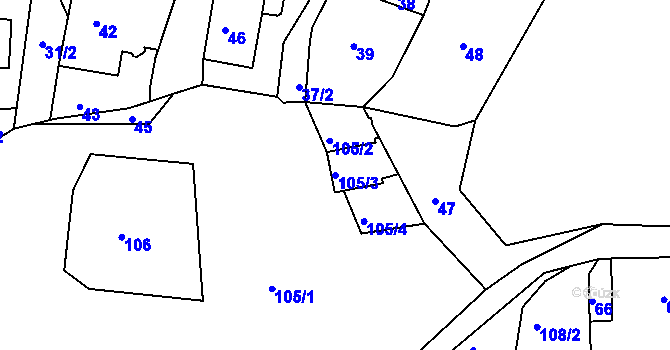 Parcela st. 105/3 v KÚ Malé Chvojno, Katastrální mapa