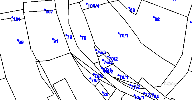 Parcela st. 76/3 v KÚ Malé Chvojno, Katastrální mapa